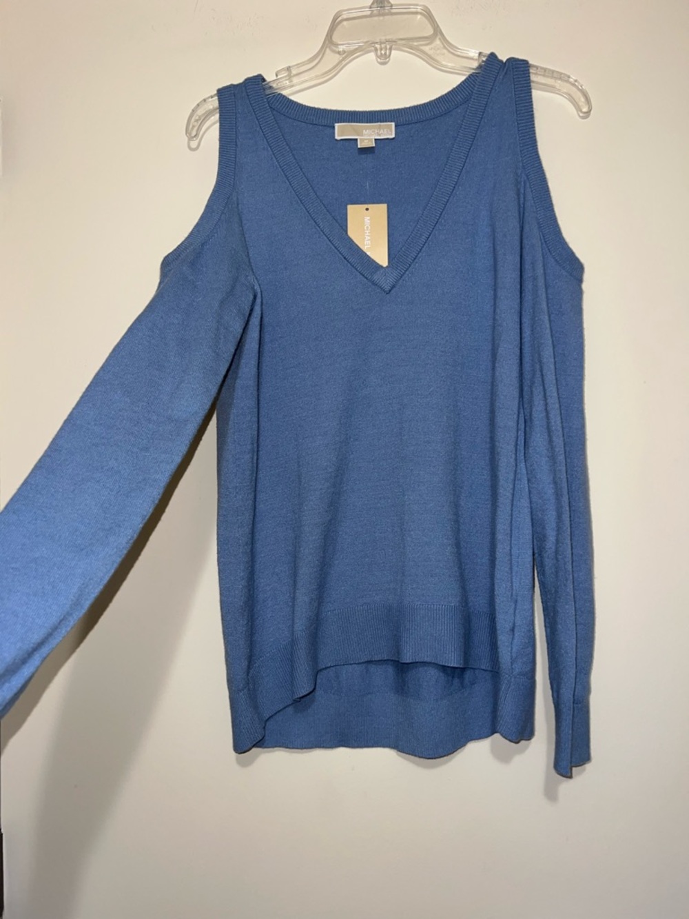 New Michael Kors Chambray Blue Cold Shoulder Sweater Women's Size M $155 NWT